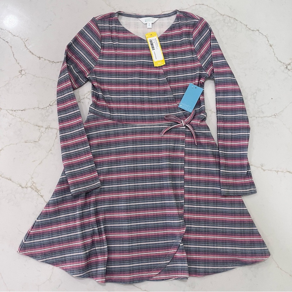 Market & Spruce Girls Long Sleeve Striped Wrap Dress NWT M 8/10